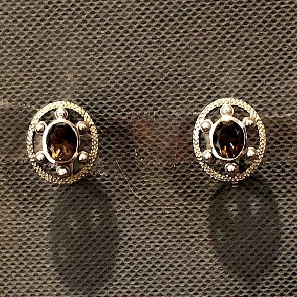 Smokey Topaz Sterling Silver Faceted Filigree Accent Oval Earrings - Picture 7 of 16